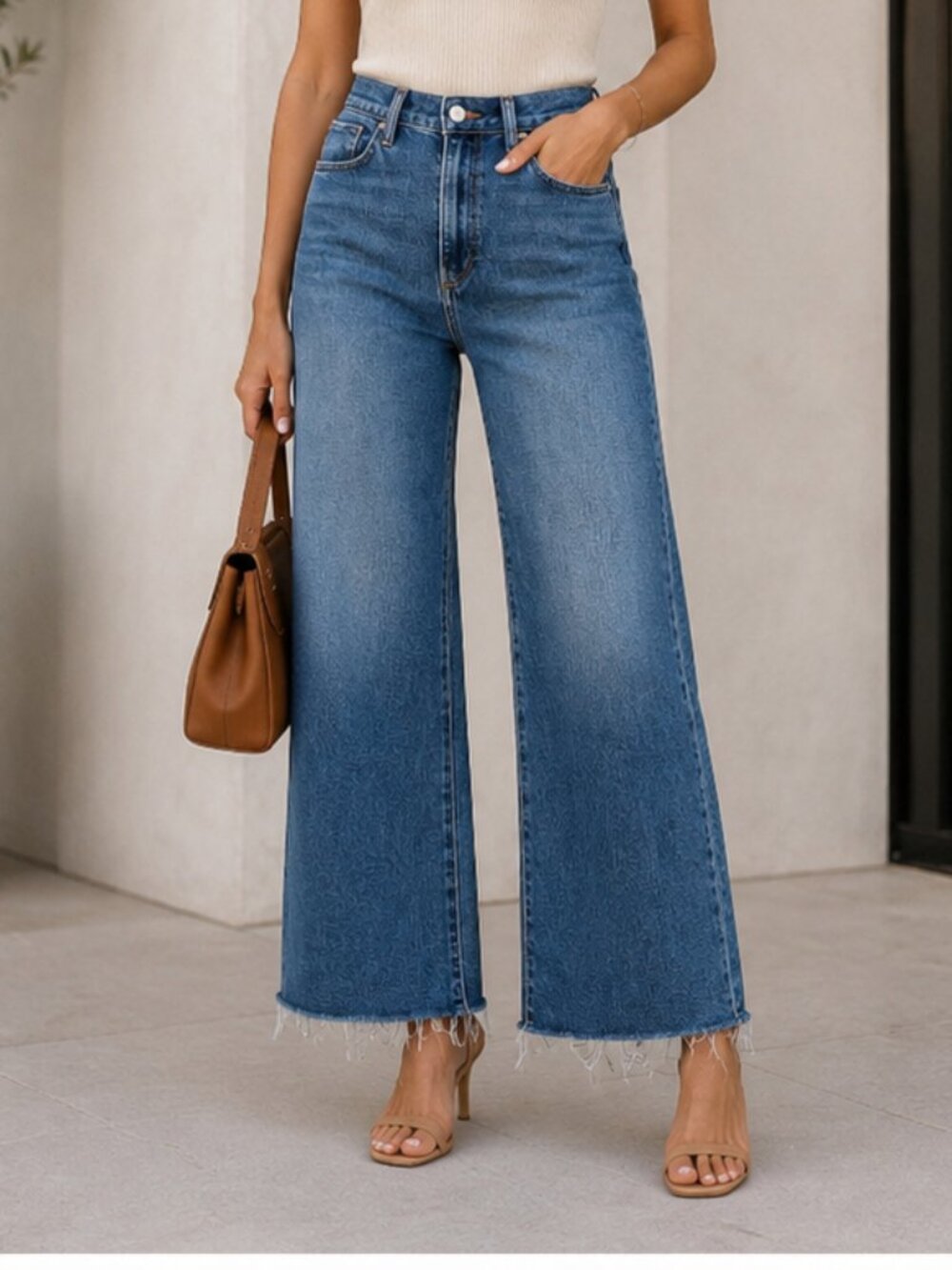 Joe's Jeans The Mia High Rise Wide Leg Ankle Jeans Blue Raw Hem | Size 32